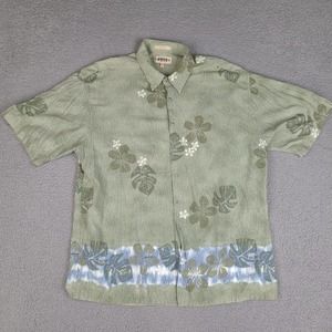 Campia Moda Shirt Mens XL Green Hawaiian Floral Rayon‎ Button Up Short Sleeve
